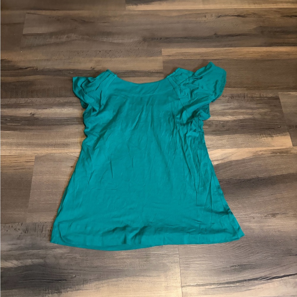 ELLE Teal Ruffled Sleeve Scoop Neck Blouse - Picture 4 of 6